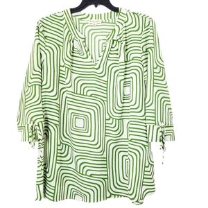 Indigo Rose NWT Green & Cream Print Crepe Top Chic Geometric Popover Blouse 2X